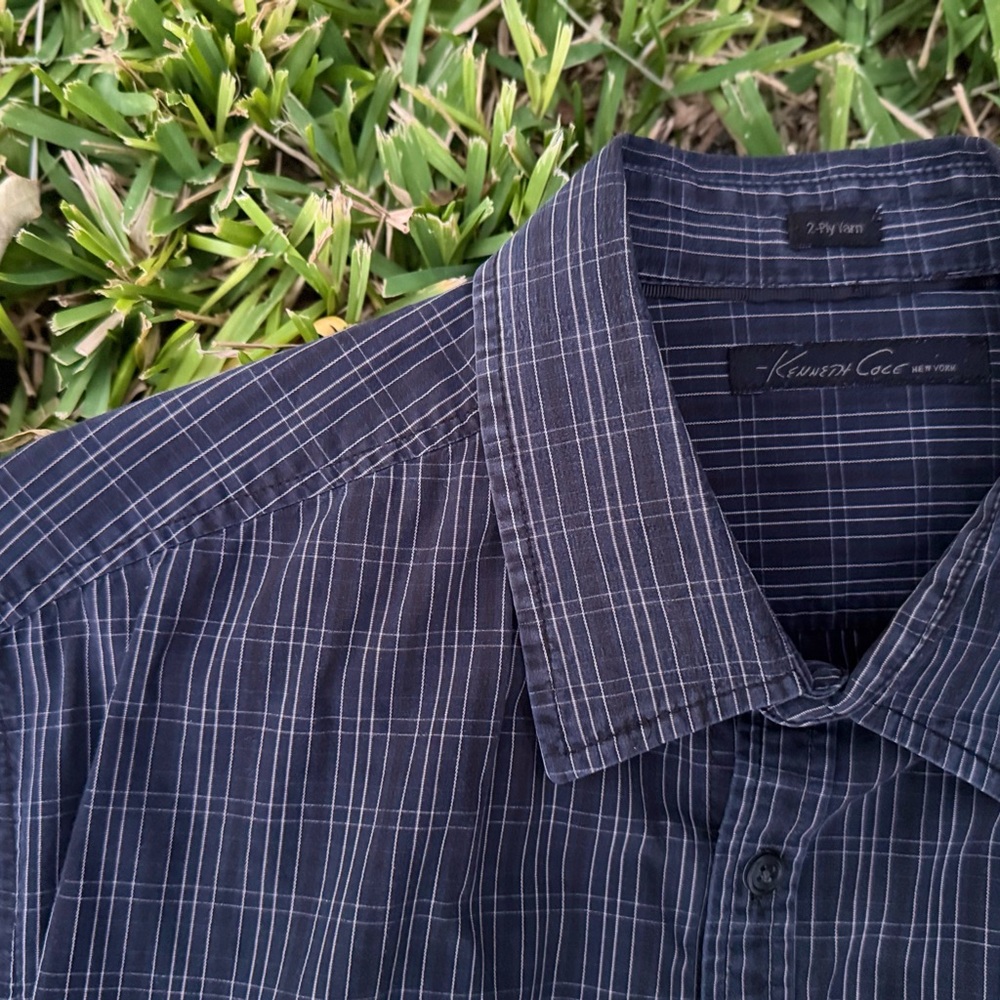 Kenneth Cole New York Men's Black and White Plaid Shirt